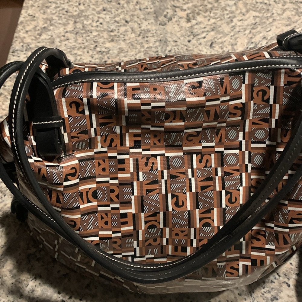 LMT: Salvatore Ferragamo Shoulder Brown Pouch Attached Handbag -NWOT - Picture 3 of 16